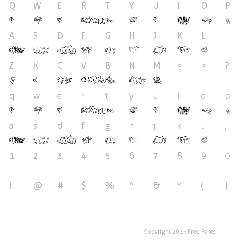 Character Map of WildAndCrazySFX Regular