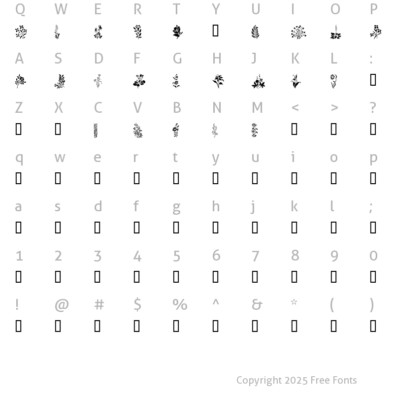 Character Map of Wildflowers1 Regular