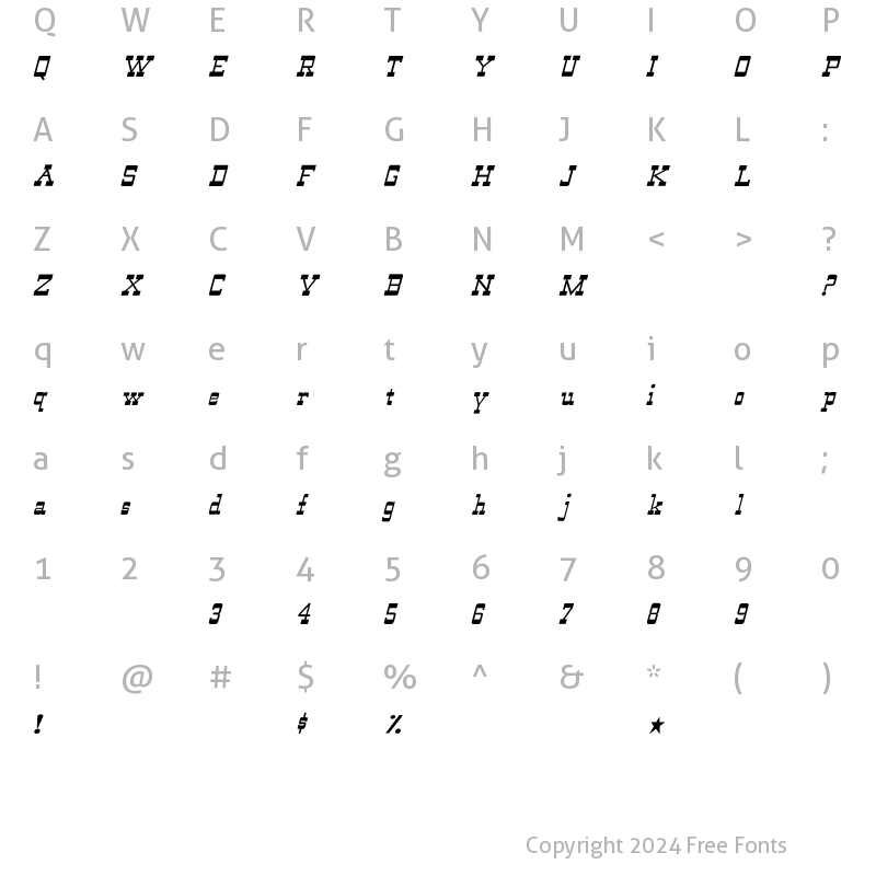 Character Map of WildWest-Normal Italic Regular