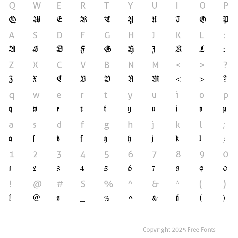 Character Map of WilheKliGotDfr Regular