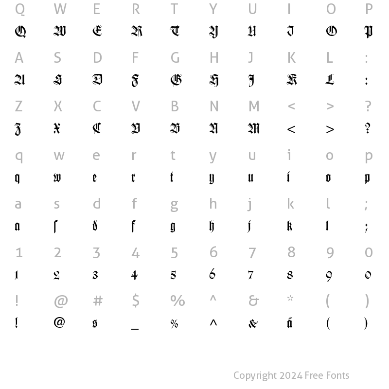 Character Map of WilhelmKlingsporGotisch-Dfr Regular