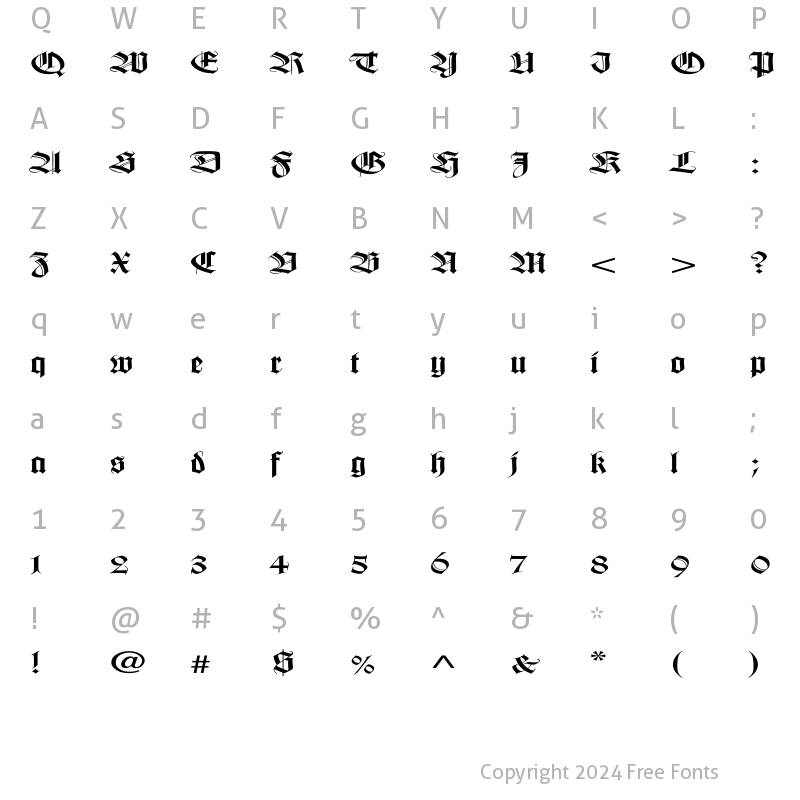 Character Map of WilhelmKlingsporGotisch Ex Regular