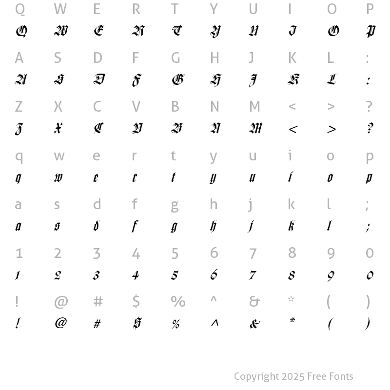 Character Map of WilhelmKlingsporGotisch Italic Regular