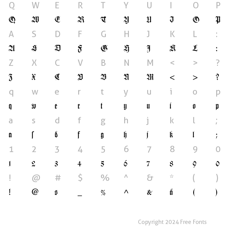 Character Map of WilhelmKlingsporGotisch LT Dfr Regular