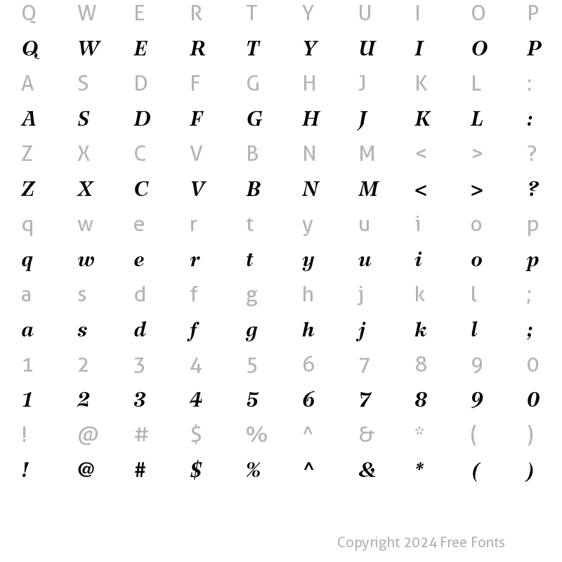 Character Map of Wilke 76 Bold Italic