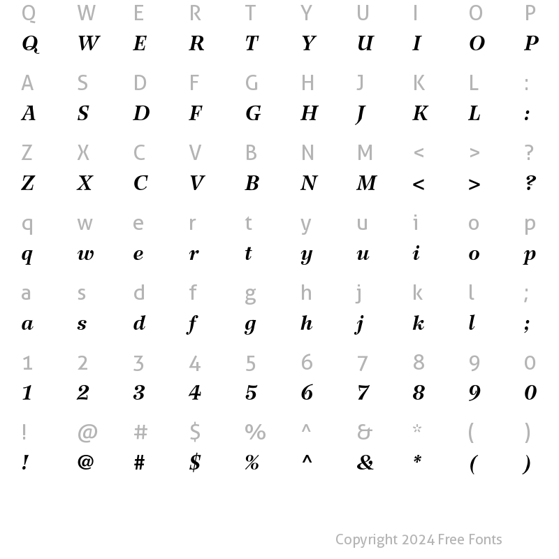 Character Map of Wilke LT Std 76 Bold Italic