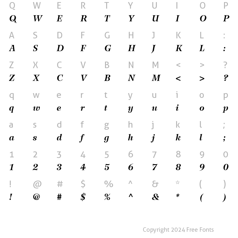 Character Map of Wilke76 BoldItalic