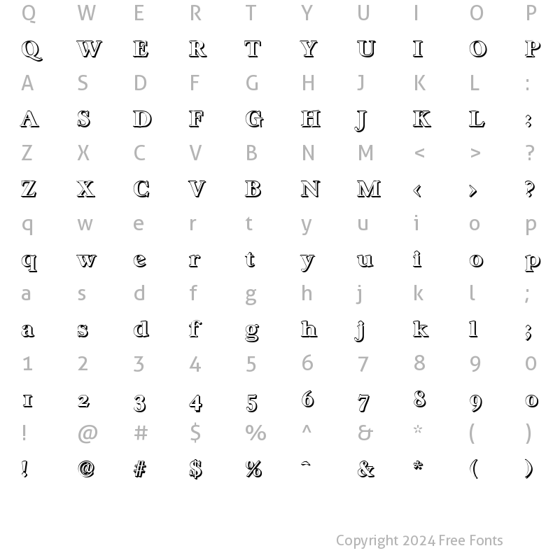 Character Map of WilliamBeckerShadow-ExBold Regular