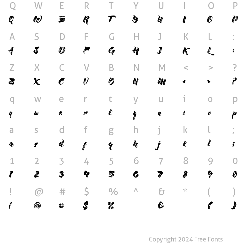 Character Map of Willow Brush font Regular