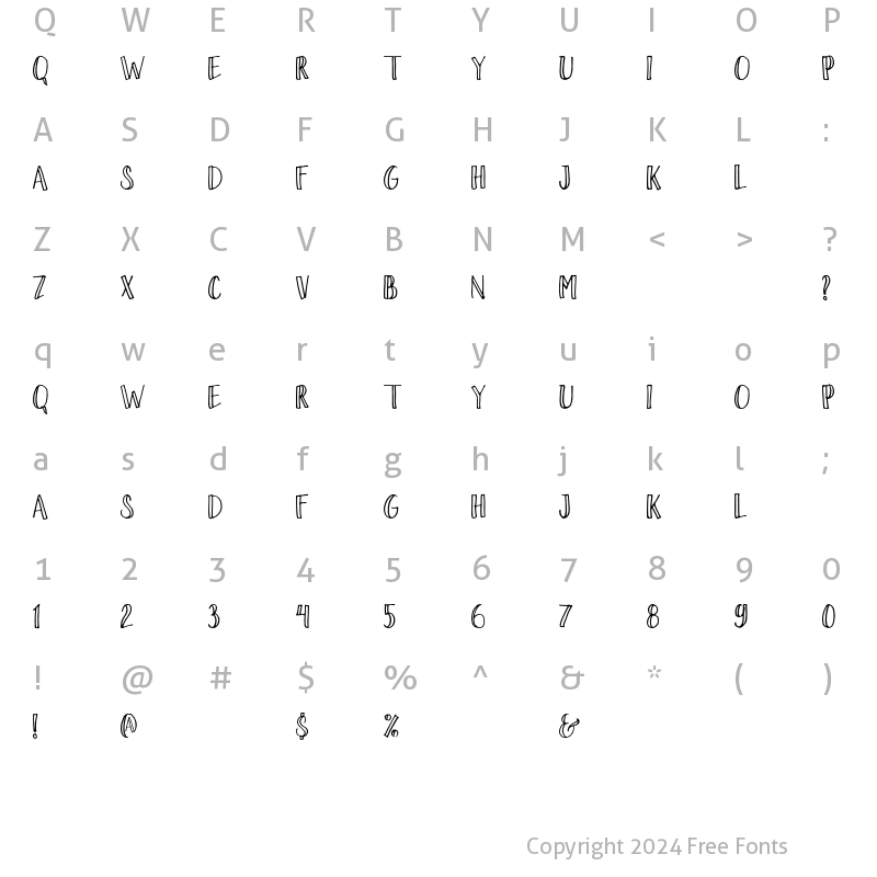 Character Map of Willow Brush regullar Regular