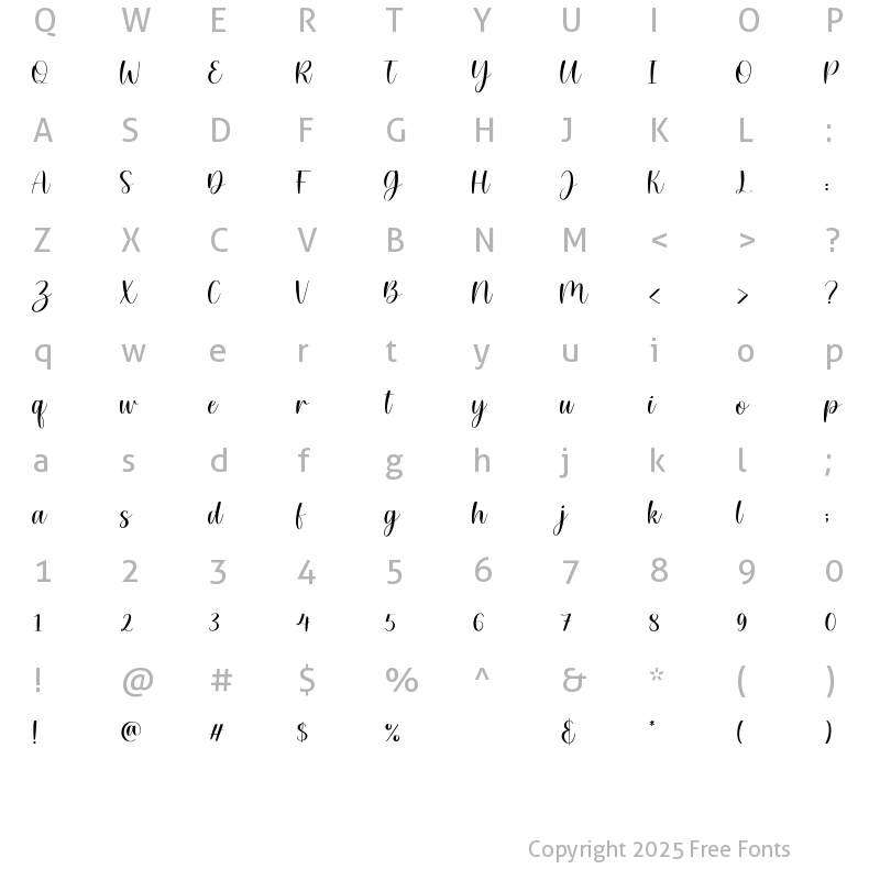 Character Map of Willow Eden - Demo Version Regular
