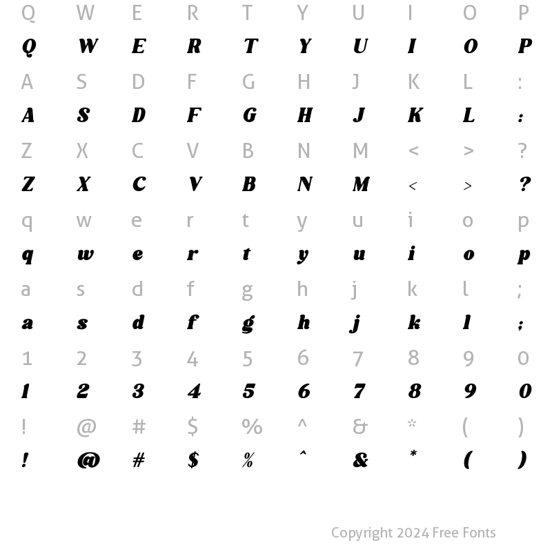 Character Map of Willow Italic