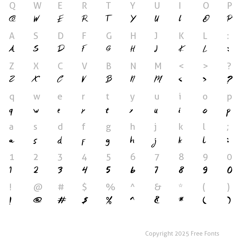 Character Map of willshiffe san Regular