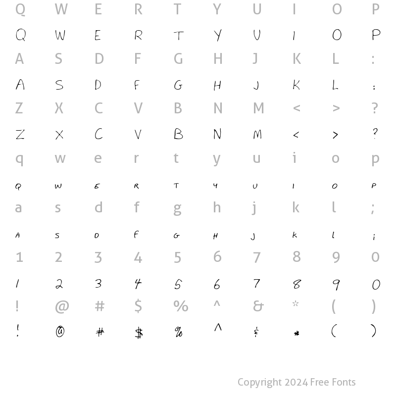 Character Map of WillysHand Regular