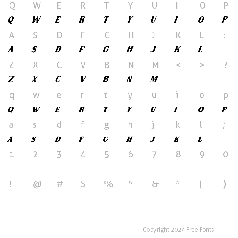 Character Map of Wilson hawk demo Italic