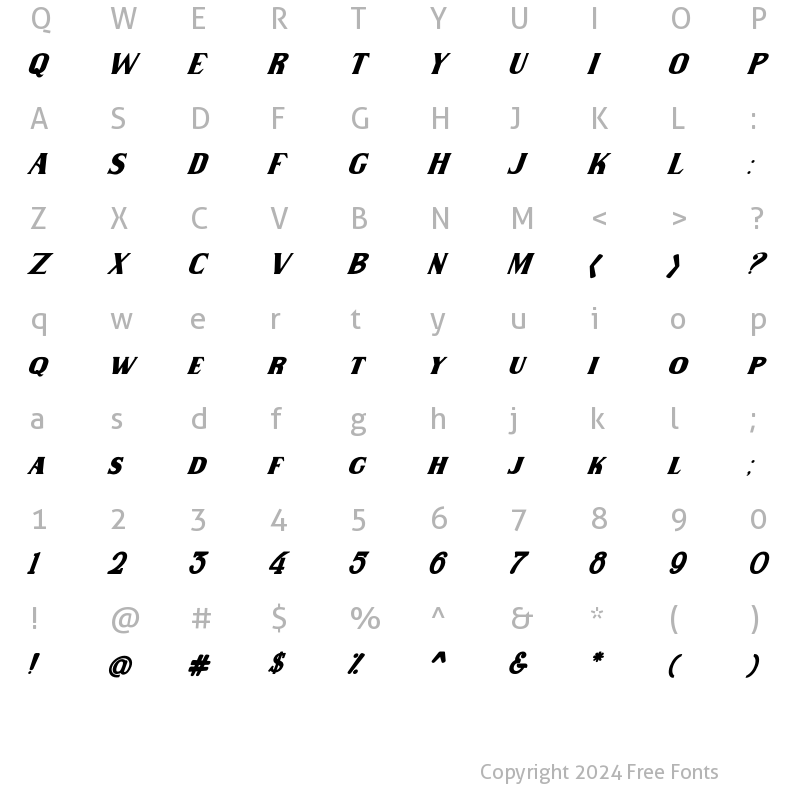 Character Map of Wilson hawk Italic