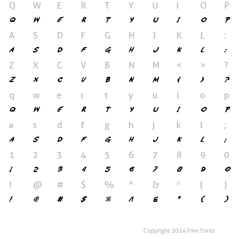 Character Map of Wimp-Out Italic Italic