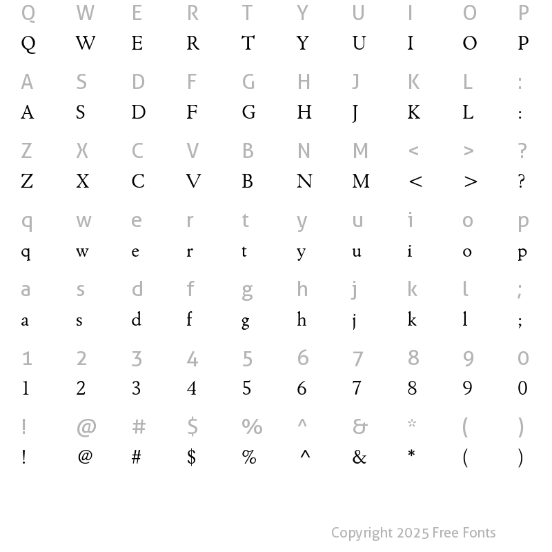 Character Map of Winchester New ITC Std Book