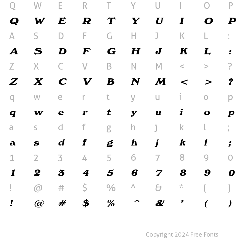 Character Map of Windz Wide Italic