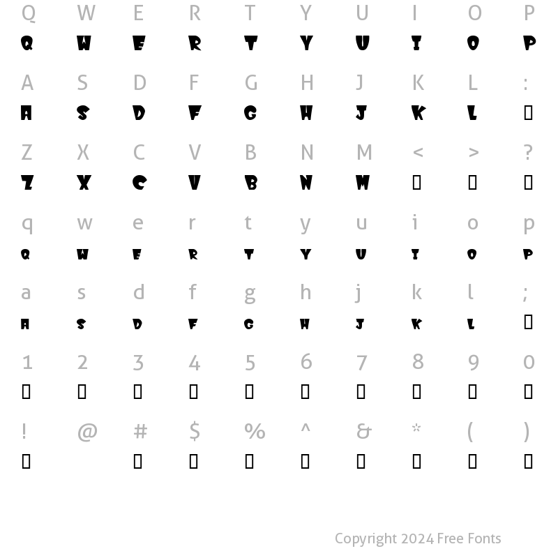 Character Map of Winks Regular