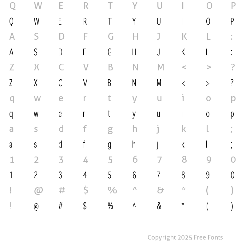Character Map of WinterthurCondensed Regular