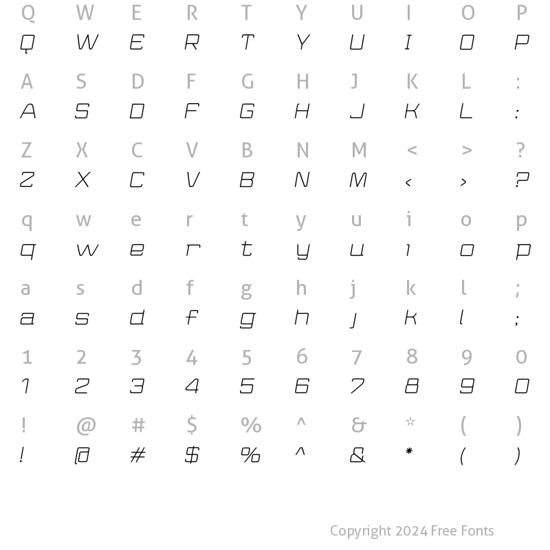 Character Map of Wired Italic