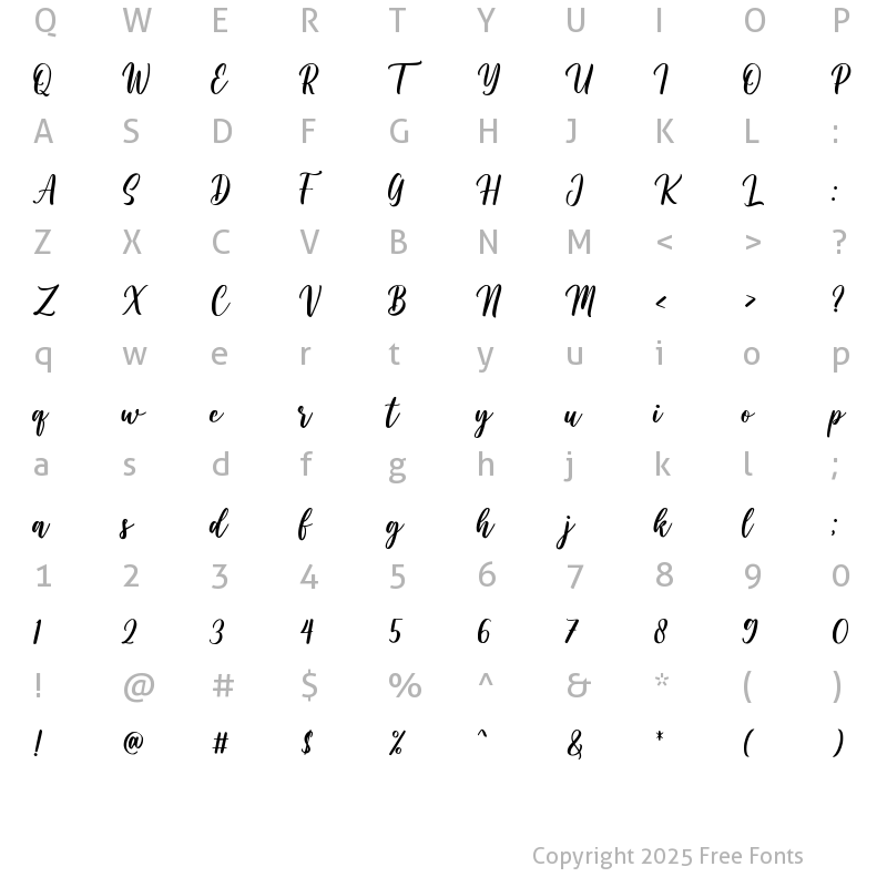Character Map of Wishper Script Regular
