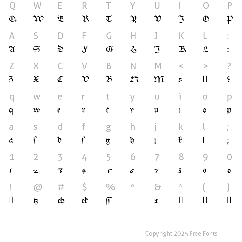 Character Map of Wittenberg Schwabacher Regular