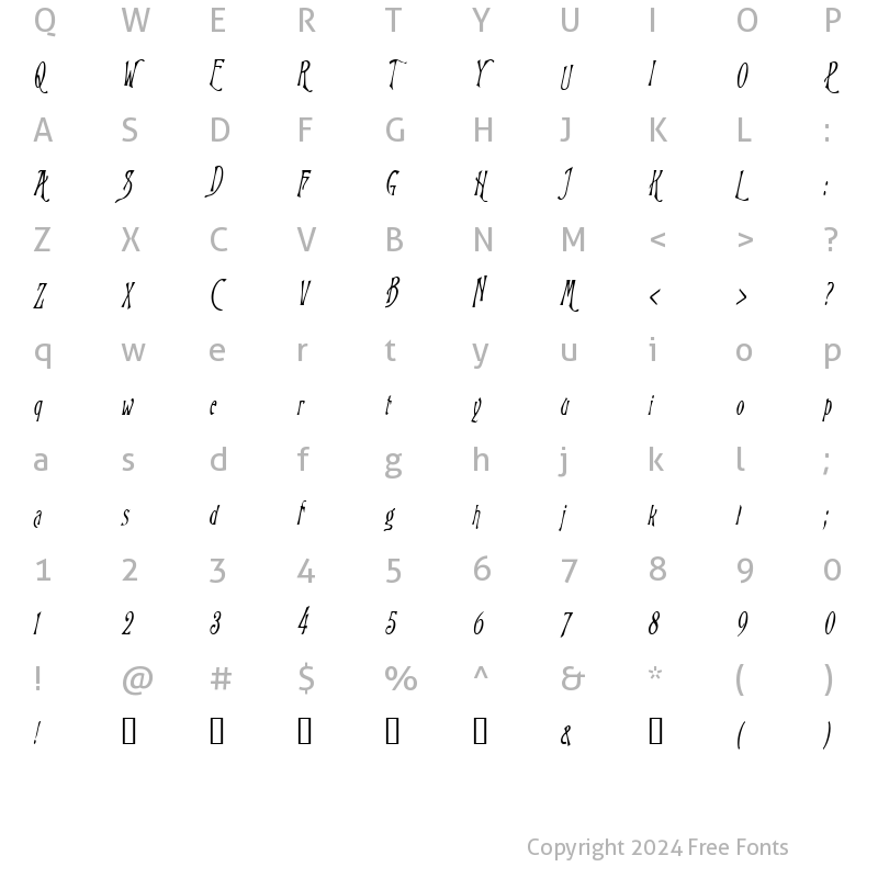 Character Map of WizardCondensed Italic