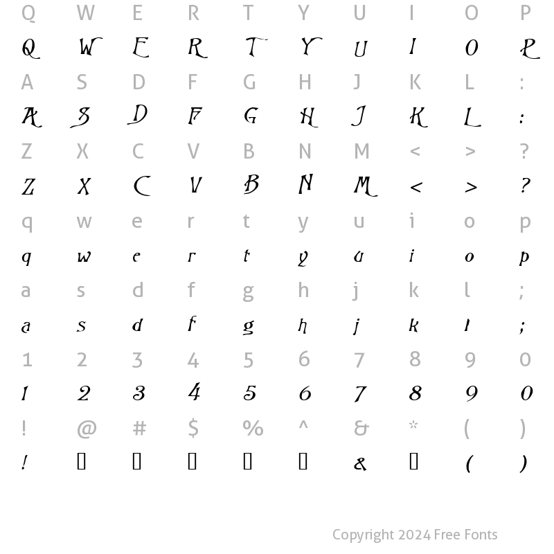 Character Map of WizardExtended Italic