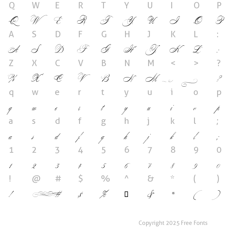 Character Map of Wolfgang Amadeus Mozart Regular