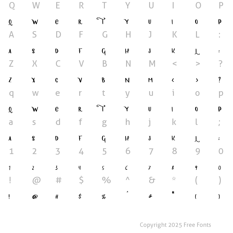 Character Map of WONCA CHOCOLATE Regular