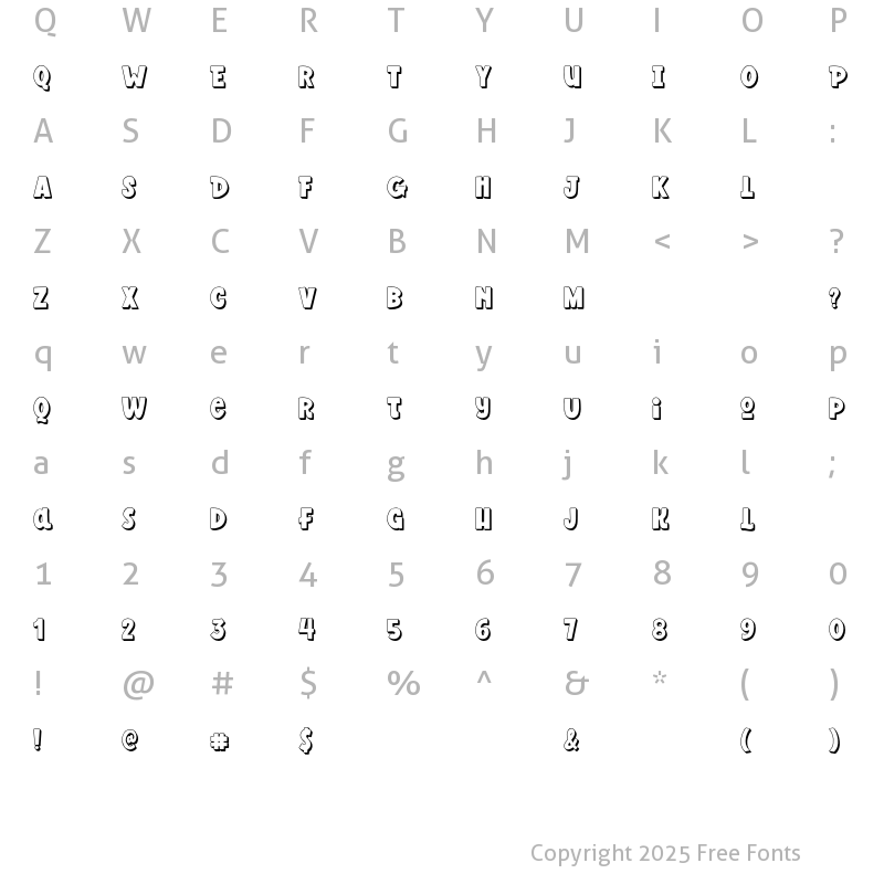 Character Map of Wonderful Adventure Font - Shadow Regular