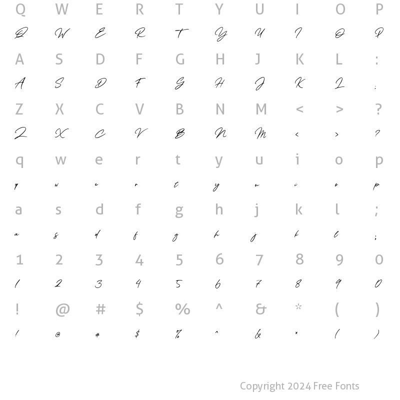 Character Map of Wonderful Sunset Regular