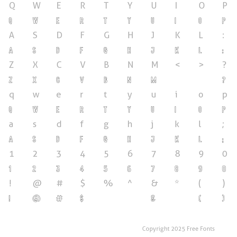 Character Map of Wonderful Wilderness Outline Font Regular