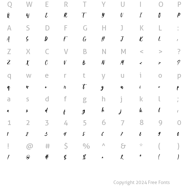 Character Map of Wondiletta Regular