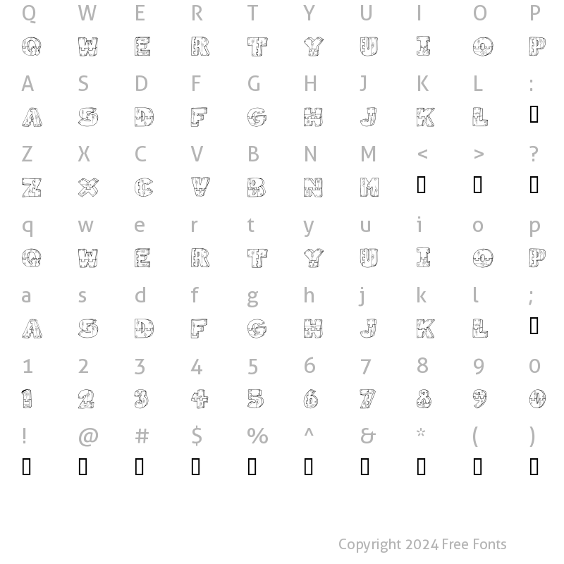 Character Map of Wood Shapes Regular