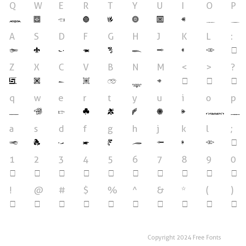 Character Map of Woodcut Ornaments Two SSi Regular