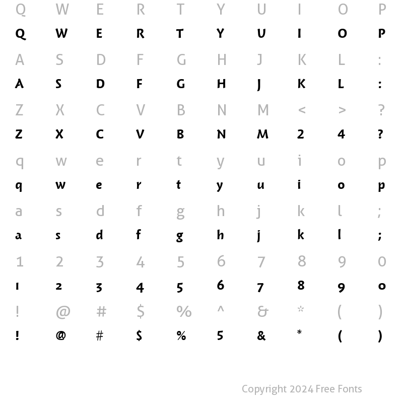 Character Map of Woodland ITC Light Bold