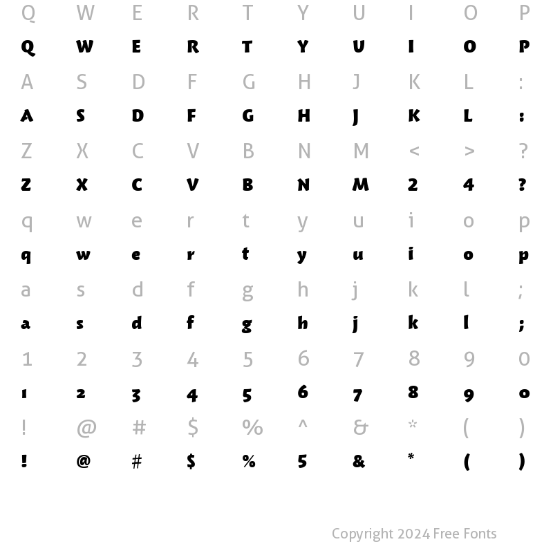 Character Map of Woodland ITC Medium Bold