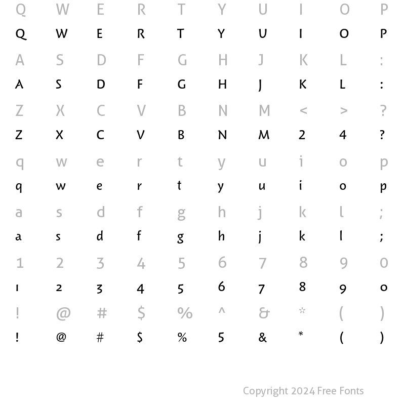 Character Map of Woodland ITC Medium