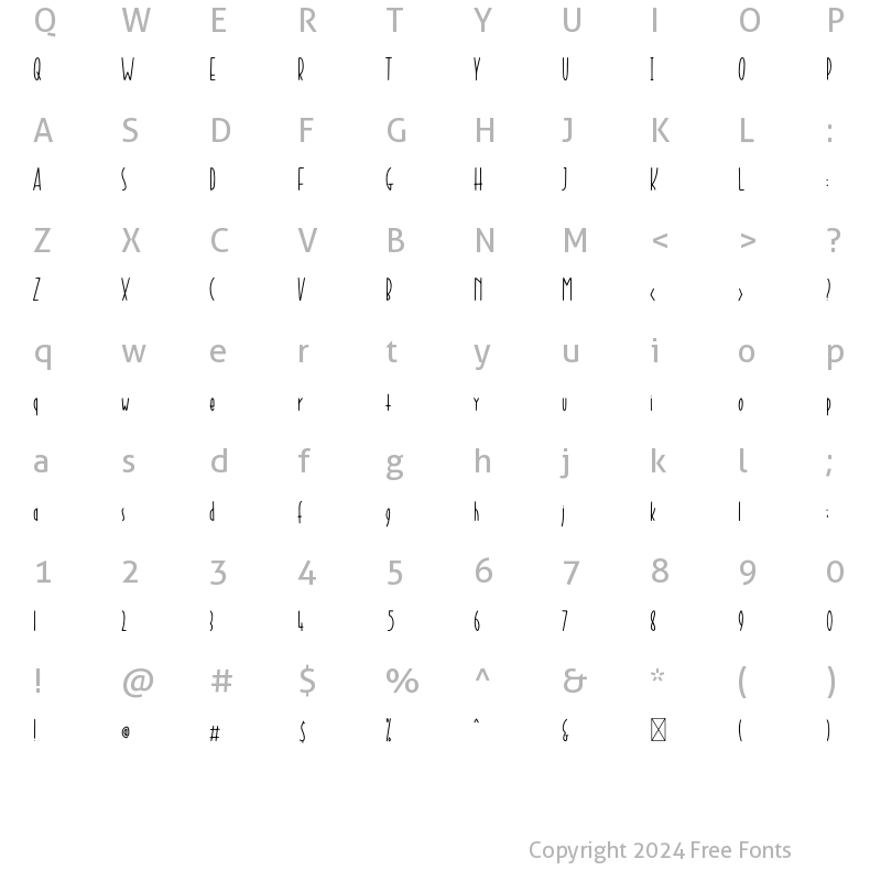 Character Map of Woodland Regular