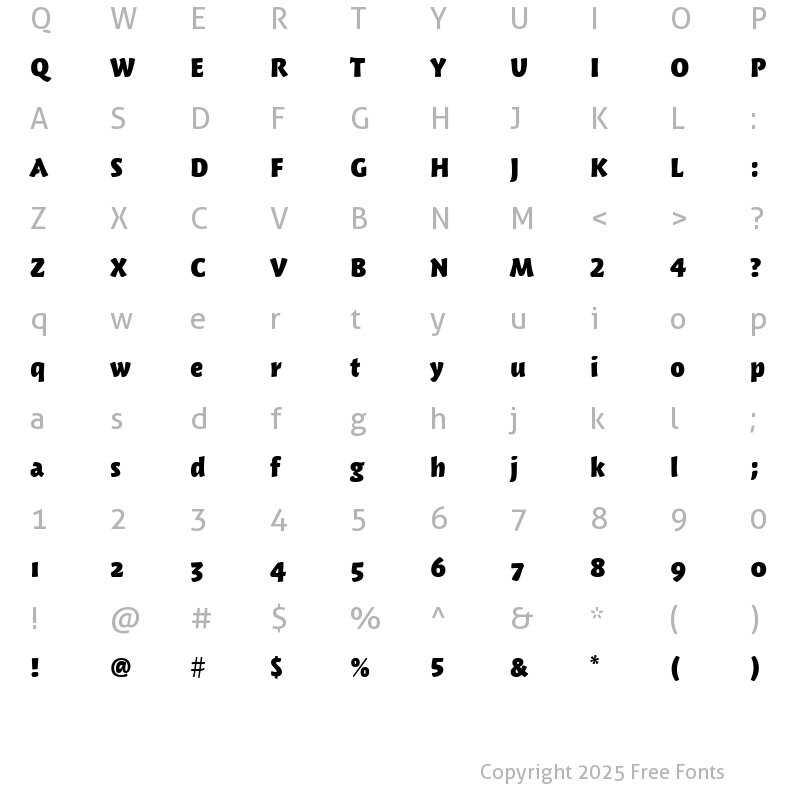 Character Map of WoodlandMdITC TT Bold