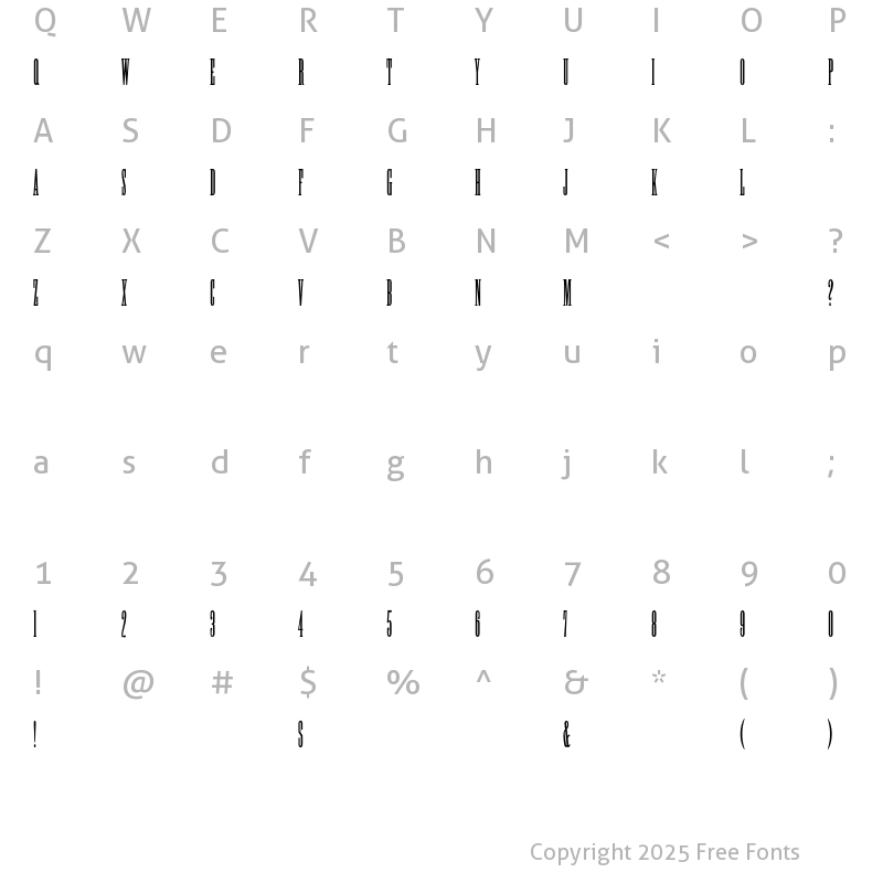 Character Map of Woodtype HTF-AntiqueXXXCond Regular