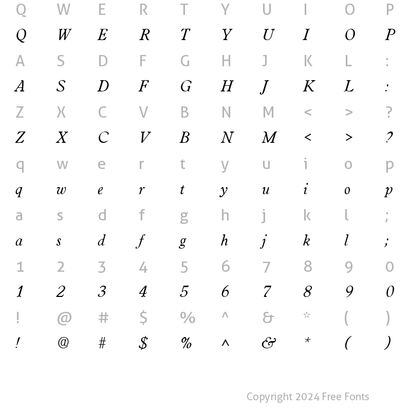 Character Map of Worcester Italic