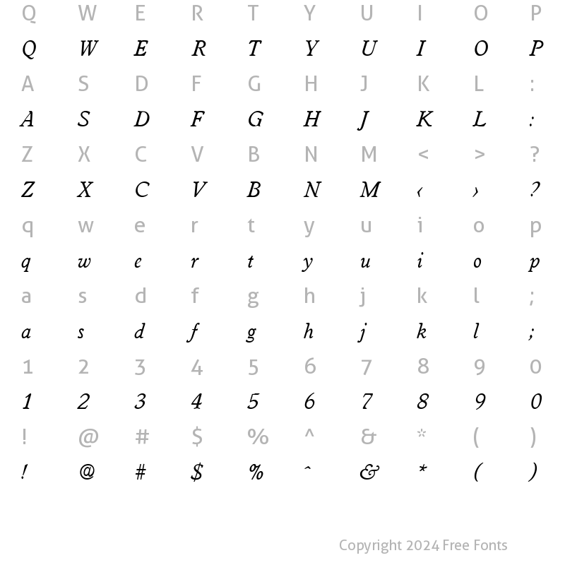 Character Map of Worcester-Serial DB RegularItalic