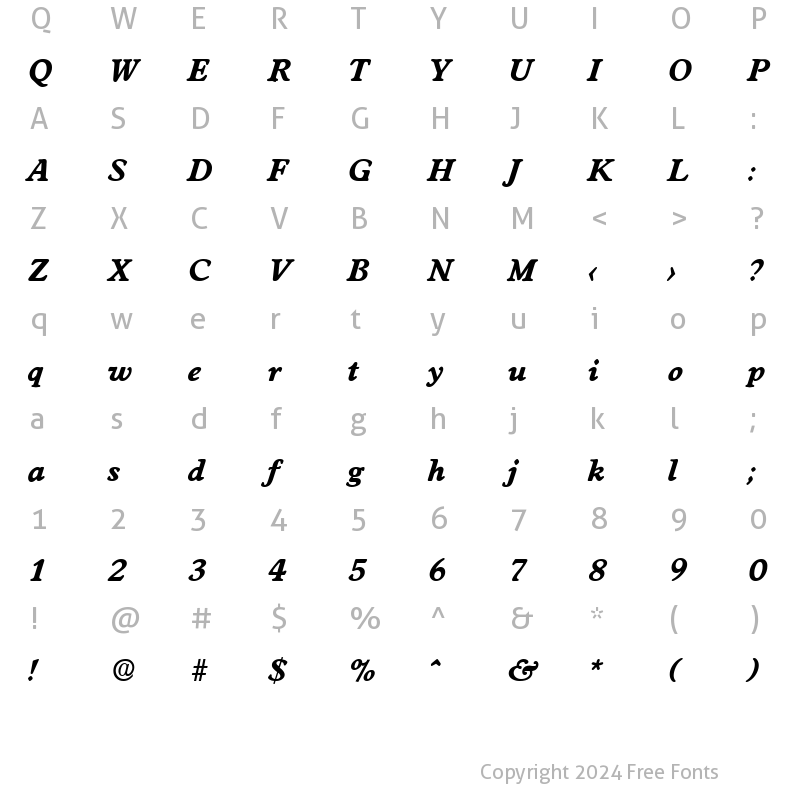 Character Map of Worcester-Serial-ExtraBold RegularItalic