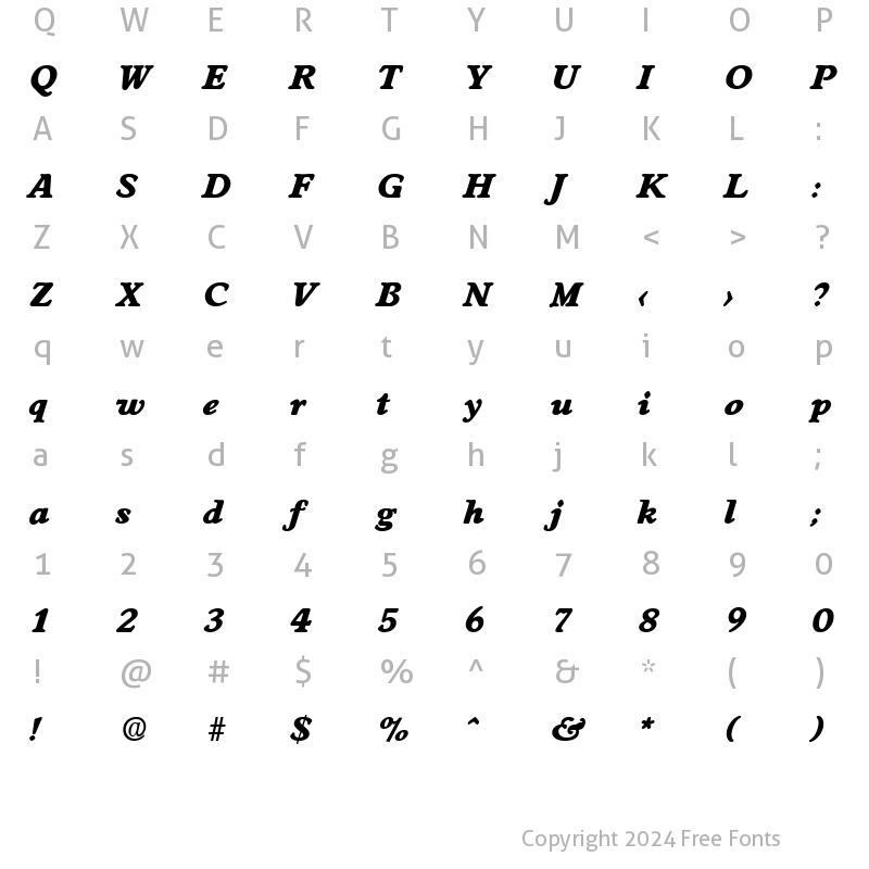 Character Map of Worcester-Serial-Heavy RegularItalic