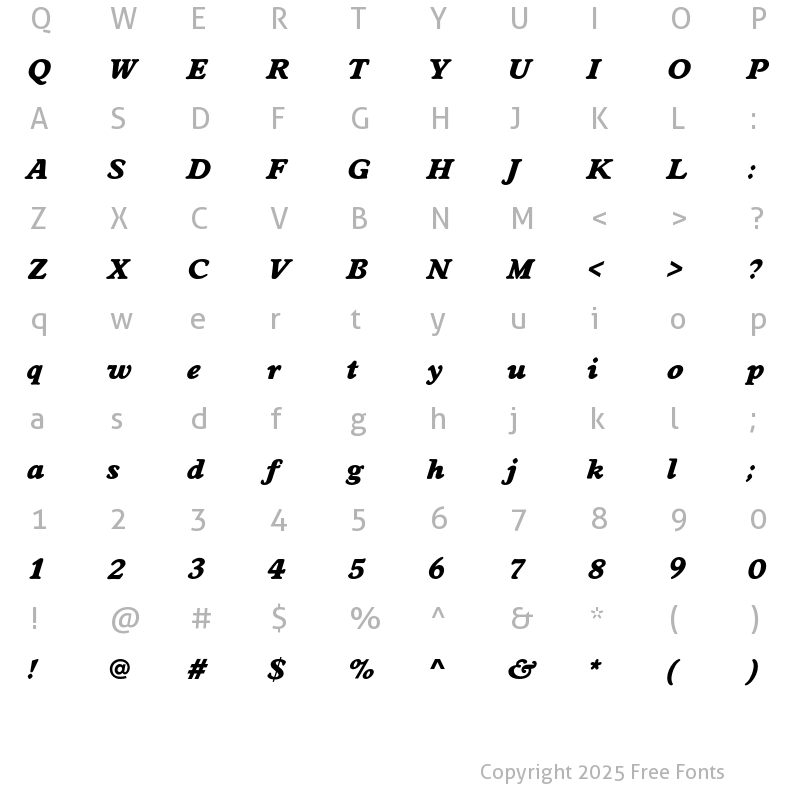 Character Map of WorchesterEF ExtraBold Italic