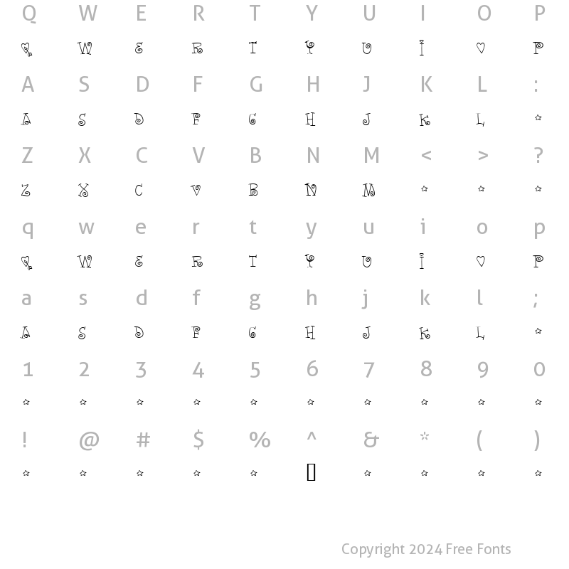 Character Map of Words of love Regular